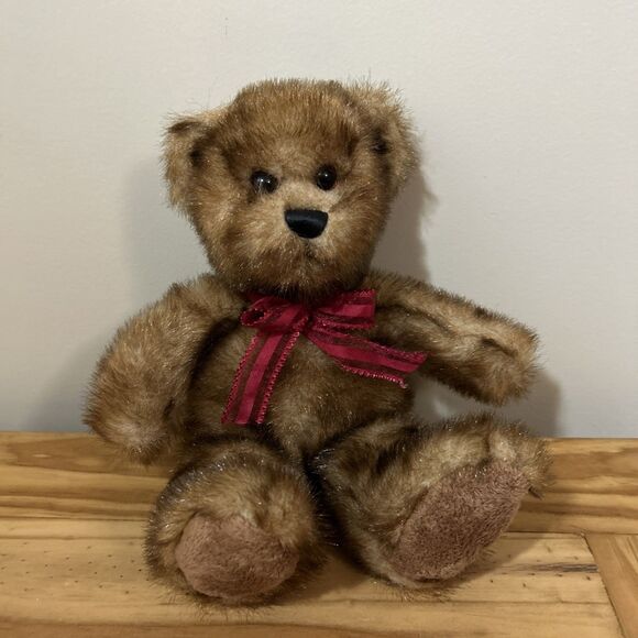 Aurora Brown Teddy Bear Red Ribbon Plush Frosted Stuffed Animal 13" - Picture 8 of 10